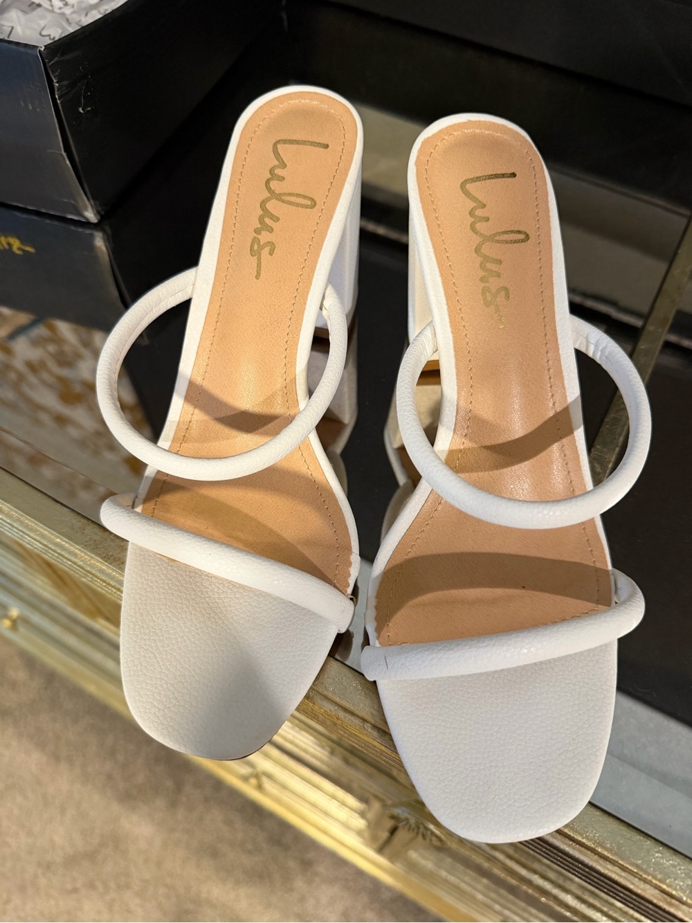 Lulu's White Dual-Ring Strap Slide Heels